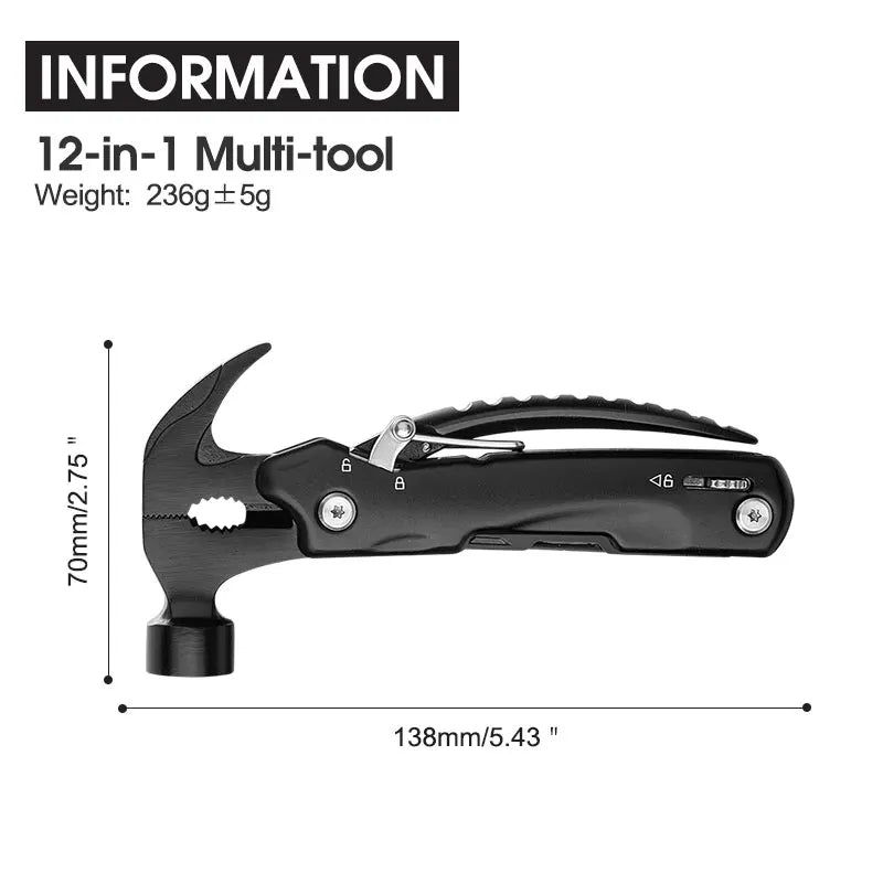 12-In-1 Multi-Tool, Pocket Knife w/ Hammer