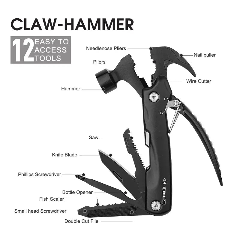 12-In-1 Multi-Tool Hammer, Multi-Function Screwdriver, Outdoor, Camping, Ideal Gift for Fathers, Husbands, Boyfriends