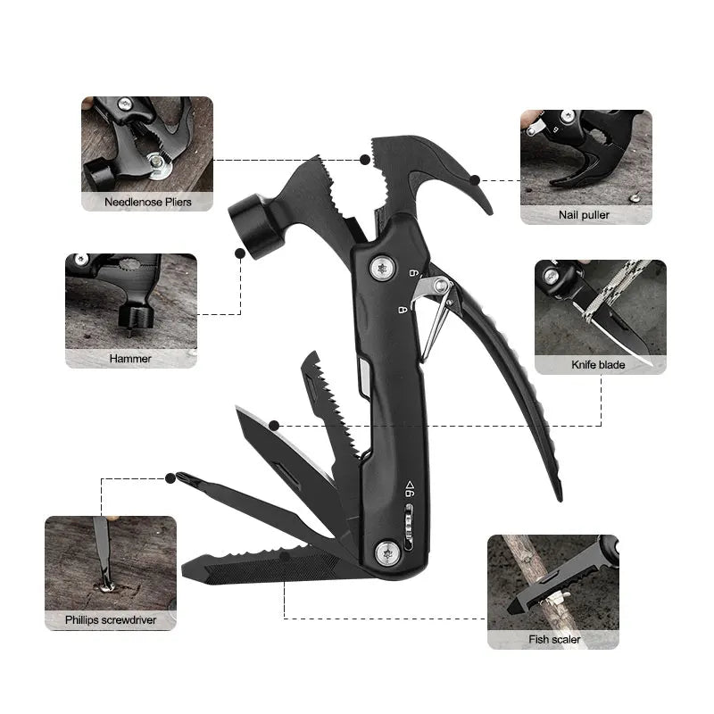 12-In-1 Multi-Tool Hammer, Multi-Function Screwdriver, Outdoor, Camping, Ideal Gift for Fathers, Husbands, Boyfriends